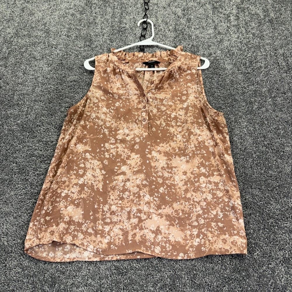 Simply Vera Vera Wang Blouse Womens M Brown Floral Ruffle Henley Sleeveless